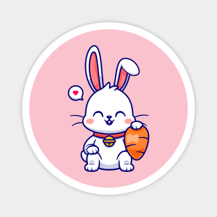 Cute Rabbit Sitting With Carrot Cartoon Magnet